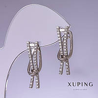 Сережки Xuping з білими стразами 25х7мм родій купити біжутерію оптом в інтернеті
