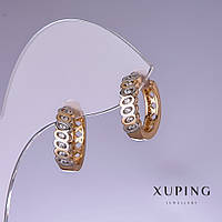 Сережки Xuping з білими стразами 15х4мм родій, позолота 18к купити біжутерію оптом в інтернеті