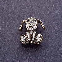 Брошка "Діамантова собачка" 2,5 см колір металу чорнене золото купити біжутерію дешево оптом в інтернеті