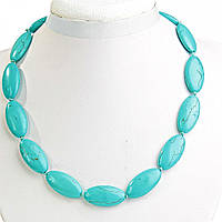 Буси Бірюза зелена з прожилками овал 15*30 мм, довжина 50 см купити біжутерію дешево гуртом в інтернеті