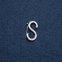 Брошка ініціал буква "S" 28х17мм колір металу "срібло" купити біжутерію дешево оптом в інтернеті