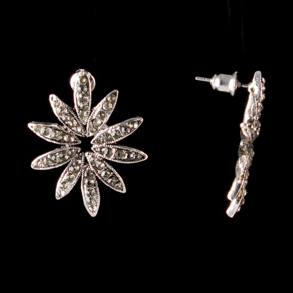 Сережки-пусети Квіток, світлі стрази, метал під срібло, 30 мм купити дешево в інтернеті