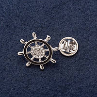 Брошка на закрутці "Штурвал" 2,5 см сірий метал купити біжутерію дешево оптом в інтернеті