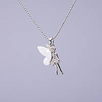 Кулон "Ельфіна" на жетонної ланцюжку білий перламутр d-20х10мм L-50см сірий метал купити біжутерію гуртом