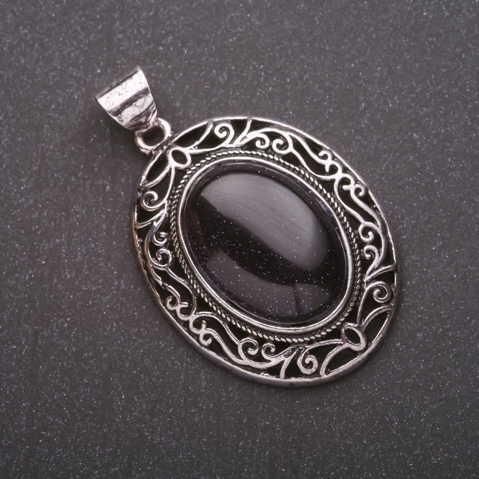 Кулон з натуральним каменем Авантюрин (синт) "синій пісок ніч Каїра" в оправі під старовину 33х40х52мм купити біжутерію дешево