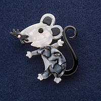 Брошка Миша з перламутру 52х48мм сірий метал купити біжутерію оптом в інтернеті