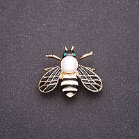 Брошка Метелик біла і чорна емаль 33х28мм жовтий метал купити біжутерію дешево оптом в інтернеті