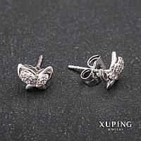 Сережки Xuping пусети кульчики Метелики стрази колір білий 9х7мм родій купити біжутерію оптом в інтернеті