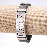 Браслет чоловічий Ісус еко шкіра широкий сталева планка s-14-16мм L-20см купити біжутерію дешево оптом в інтернеті