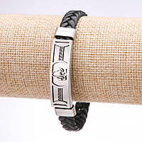 Браслет унісекс Грецький орнамент еко шкіра косичка сталева планка s-12мм L-20см купити біжутерію дешево оптом в інтернеті