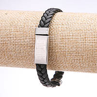 Браслет унісекс Грецький орнамент еко шкіра косичка сталева планка s-12мм L-20см купити біжутерію дешево оптом в інтернеті