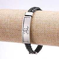 Браслет унісекс Череп еко шкіра косичка сталева планка s-12мм L-20см купити біжутерію дешево оптом в інтернеті