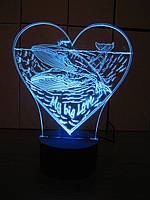 3d-светильник 2 кита в сердце, 3д-ночник, несколько подсветок (на батарейке)