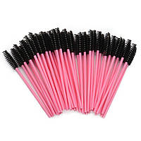 Щеточки для расчесывания ресниц черные с розовой ручкой, 50 шт. в упаковке