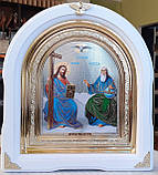 Ікона Свята Трійця в білому арочному кіоті під склом, розмір 28*25, сюжет 15*18., фото 6