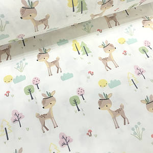 Фланелева тканина бембі з колобком у лісі на білому (шир. 2,4 м)(FL-T-0662)