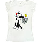 Розмір XL на 46й Футболка Жіноча Білого кольору з Принтом і Написом, Літні Футболки, Білі Футболки, фото 7