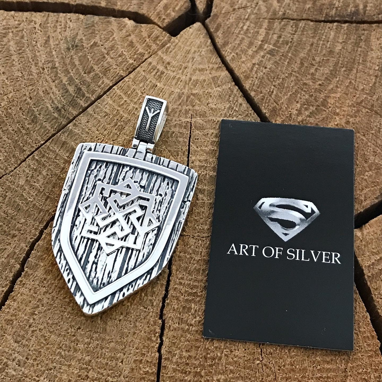 Срібна підвіска оберег щит Валькірія та дерево життя, фото 1