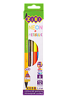 ZiBi Олівці кольорові двухстор. NEON+METALLIC, 6 шт. (12 кольорів), KIDS LINE
