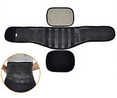 Бандажний пояс для спини, 5 металевих ребер жорсткості, 2 знімних аплікатора, регульована фіксація, розмір S, чорний