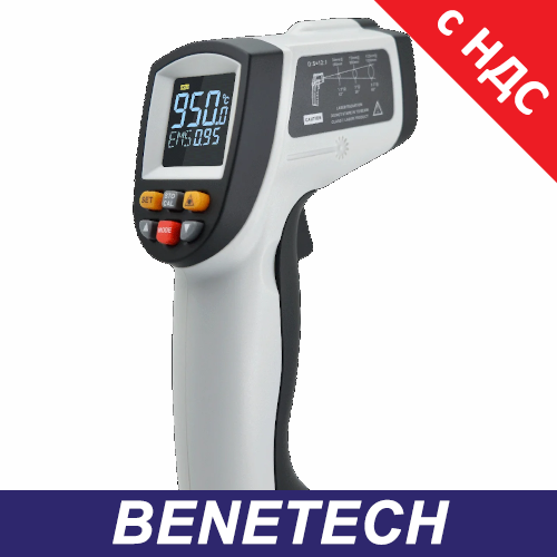 Безконтактний інфрачервоний термометр пірометр, -50-950°C, 12:1, EMS=0,1-1 BENETECH GT950