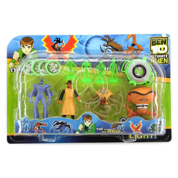 Ben10 4 фігурки, світяться 5 серії з годинником - Жук+Краб+Іон+Адватай