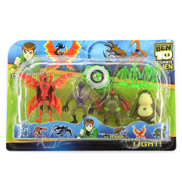 Ben10 4 фігурки, світяться, 5 серії з годинником - Крилатий+Блевака+Мавпо павук + Рук