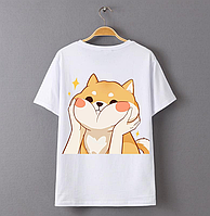 Белая женская футболка с анимешным котом