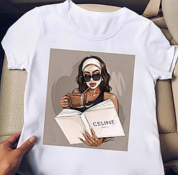 Жіноча стильна біла та чорна футболка з малюнками (різні малюнки)