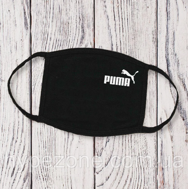 Багаторазова маска з принтом Puma жіноча,чоловіча, підліткова Захисна маска Пума чорна тканинна з бавовни
