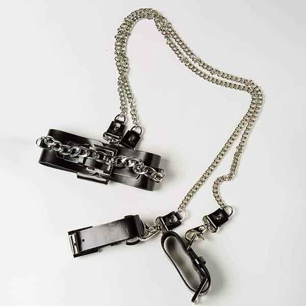 Наручники з нашийником БДСМ Silver With Chain