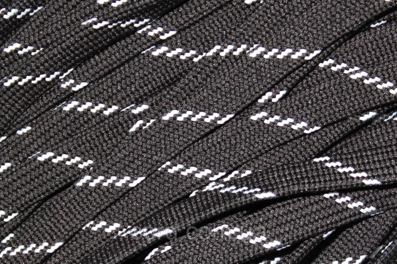 Шнур плоский чехол поліестер 10мм чорний+білий моток 100м, фото 1