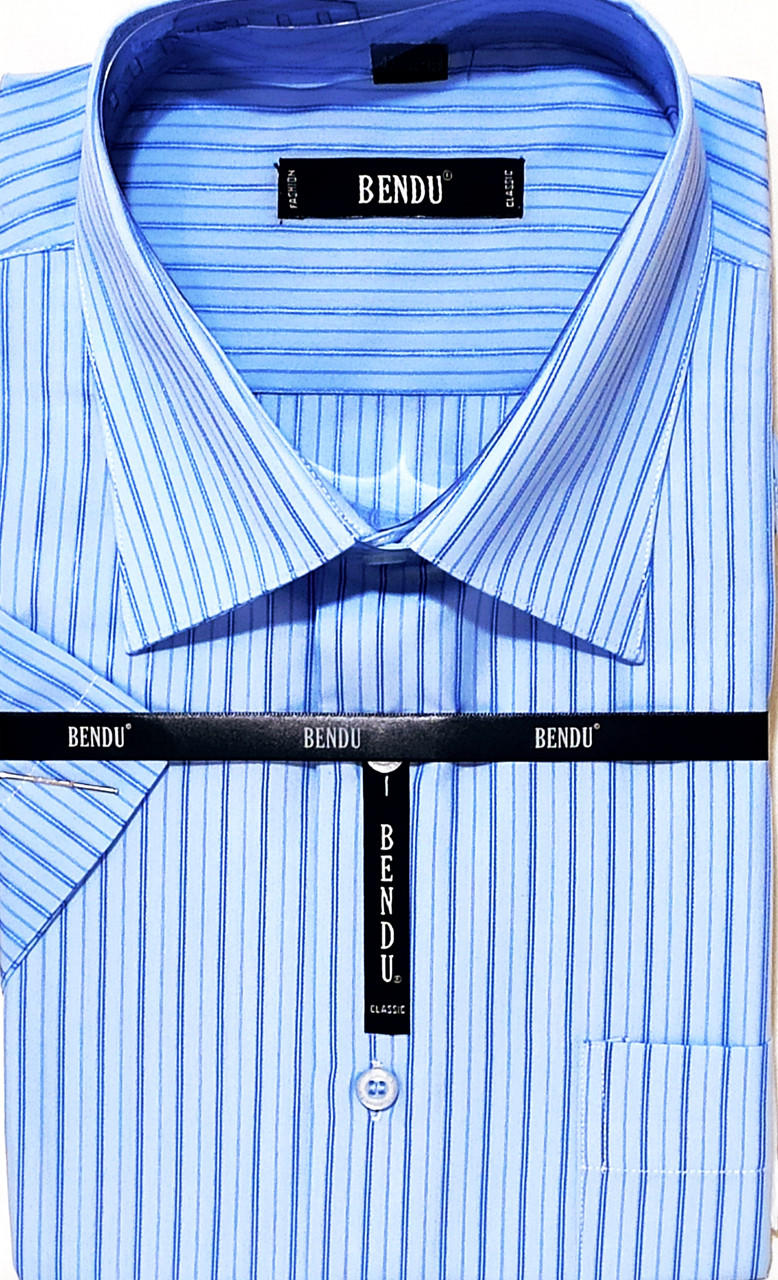 Сорочка чоловіча з коротким рукавом Bendu vk-0014 блакитна в смужку класична