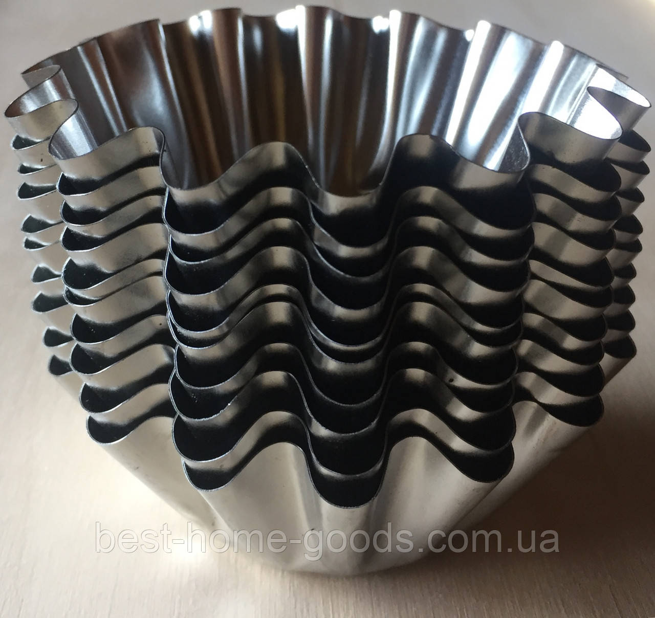 Металеві форми для випічки кексів 10 шт | Круглі форми для мафінів, кошичків Ø 9.5 см × Ø 5 см | Харчовий метал, фото 1