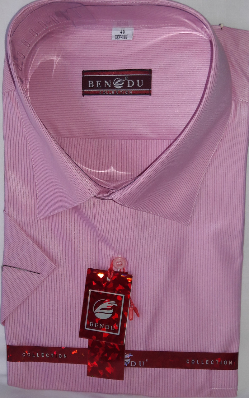 Сорочка чоловіча з коротким рукавом Bendu vk-0009 рожева в смужку класична