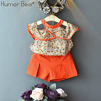 Літній комплект блузка з відкритими плечами і оранжеві шорти для дівчинки на 3-6 років