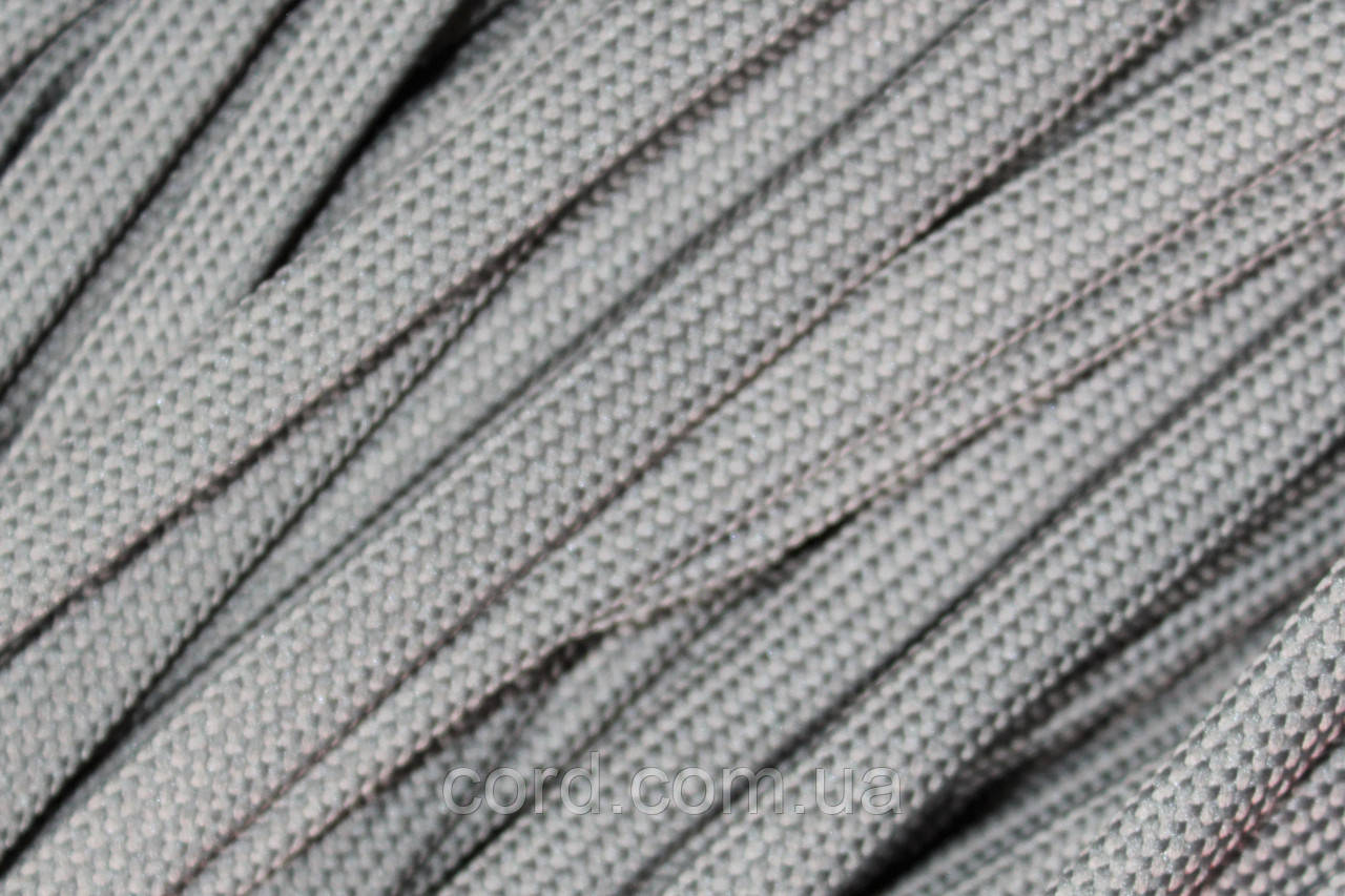 Шнур плоский чехол поліестер 10мм світло-сірий моток 100м, фото 1