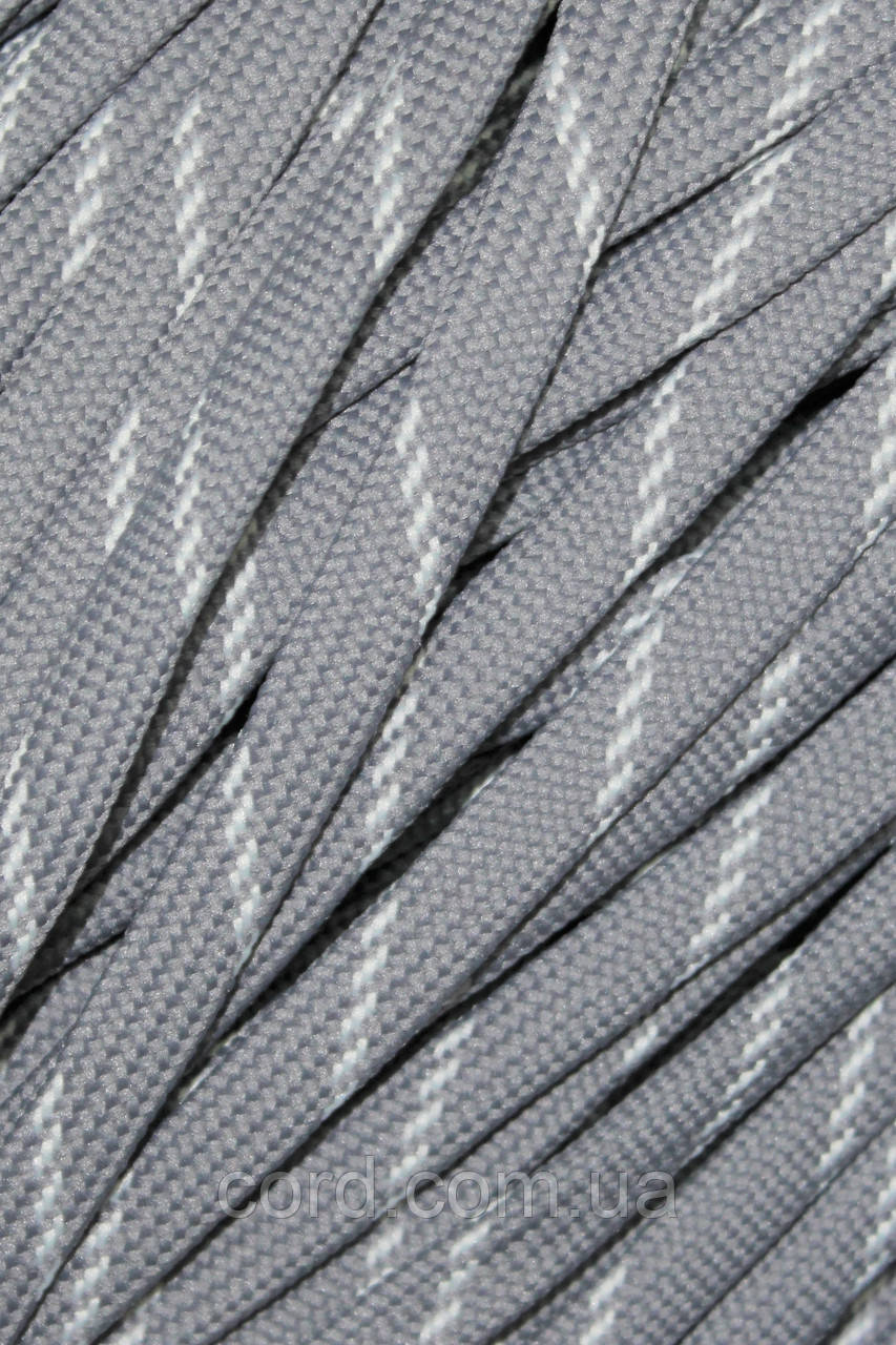 Шнур плоский чехол поліестер 10мм світло-сірий+білий моток 100м, фото 1