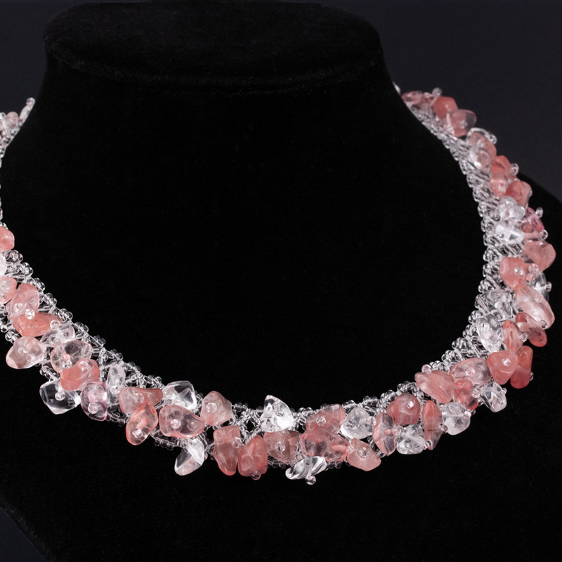 Кольє, намисто з натурального полуничного кварцу "Полуничний аромат", фото 1