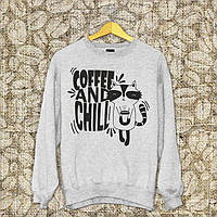 Чоловічий світшот з оригінальним принтом "Coffee and chill" Push IT S, Сірий