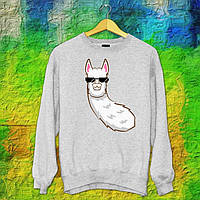 Чоловічий світшот з оригінальним принтом Альпака біла в окулярах Push IT S