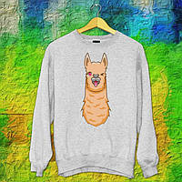 Чоловічий світшот з оригінальним принтом Альпака "Підморгує" Push IT S, Сірий