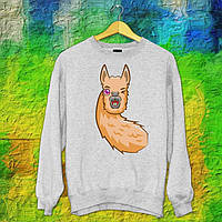 Чоловічий світшот з оригінальним принтом Альпака (підморгує) Push IT S, Сірий