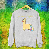 Чоловічий світшот з оригінальним принтом "Llama-corn" Альпака Push IT S, Сірий