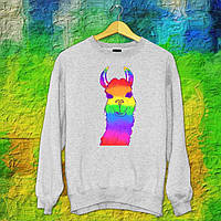 Чоловічий світшот з оригінальним принтом Альпака (райдужна) Push IT S, Сірий