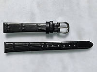 Кожаный ремешок для часов размер 12 мм черный крокодил, мягкий, тонкий