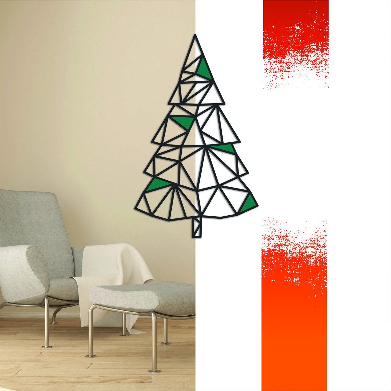 Декоративна дерев'яна картина абстрактна модульна полігональна Панно "Fir-Tree / Ялинка" з вставками