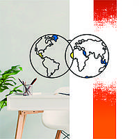 Декоративная деревянная картина абстрактная модульная полигональная панно "World map / Карта мира" с вставкам