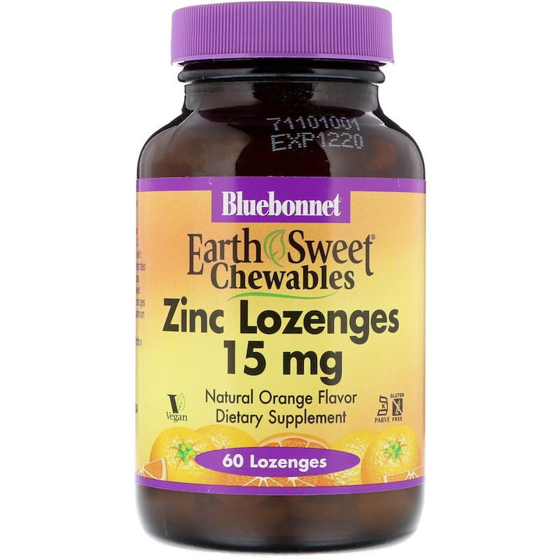 Bluebonnet Nutrition, EarthSweet, пастилки з цинком, натуральний апельсиновий ароматизатор, 15 мг, 60 пастилок