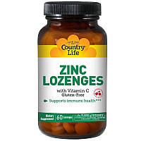 Country Life, Zinc Lozenges with Vitamin C, льодяники з цинком і вітаміном С, смак вишня, 60 льодяників